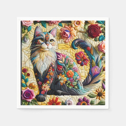 Fantasy Niedlich Cat Stached Glass Serviette (Vorderseite)
