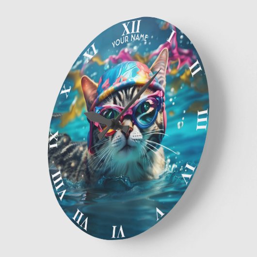 Fantasy Niedlich Cat Swimming Pool Große Wanduhr (Winkel)