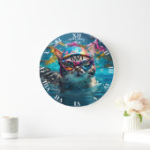 Fantasy Niedlich Cat Swimming Pool Große Wanduhr (Zuhause)