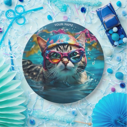 Fantasy Niedlich Cat Swimming Pool Pappteller (Party)