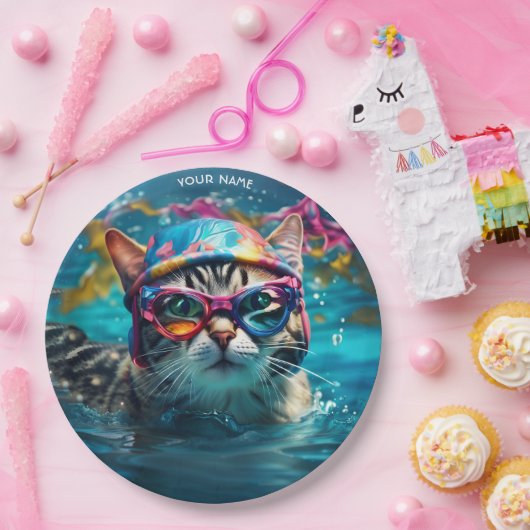 Fantasy Niedlich Cat Swimming Pool Pappteller (Party)