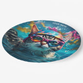 Fantasy Niedlich Cat Swimming Pool Pappteller (Schrägansicht)