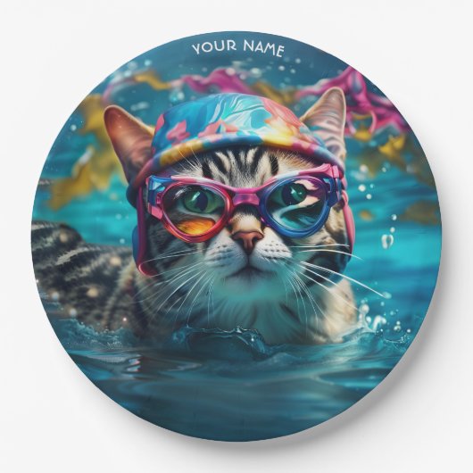 Fantasy Niedlich Cat Swimming Pool Pappteller (Vorderseite)
