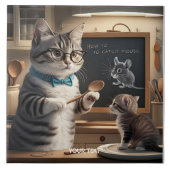 Fantasy Niedlich Cat Teaching Kitten Fliese (Vorderseite)