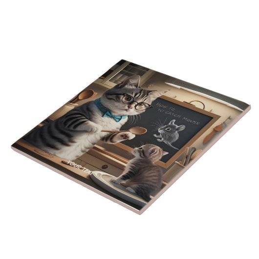 Fantasy Niedlich Cat Teaching Kitten Fliese (Seite)