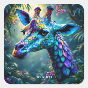 Fantasy Niedlich Chameleon like Giraffe Quadratischer Aufkleber