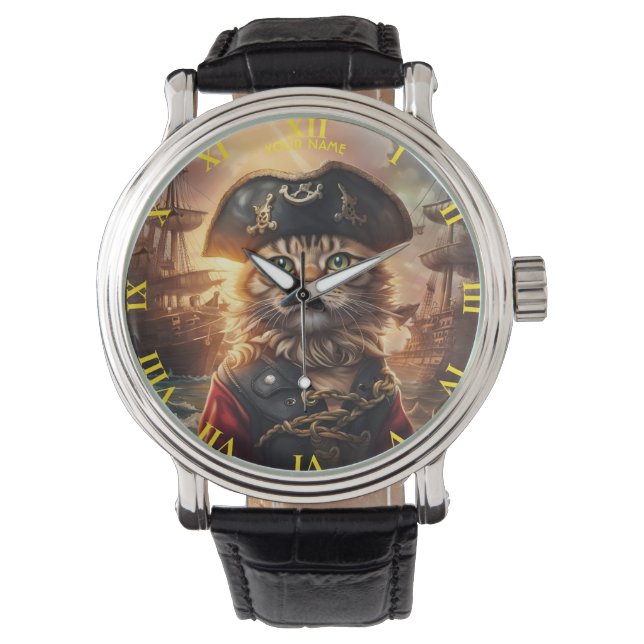 Fantasy Niedlich Chat Pirate Hat Armbanduhr (Vorderseite)