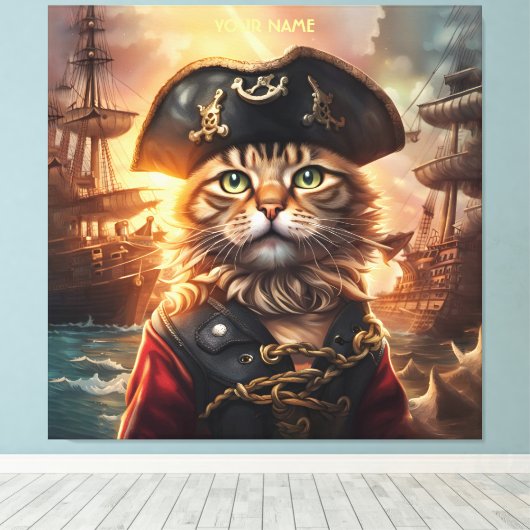 Fantasy Niedlich Chat Pirate Hat Leinwanddruck (Insitu (Holzboden))