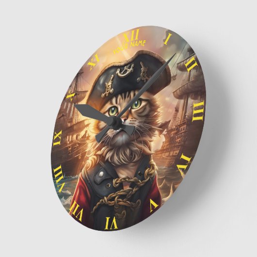 Fantasy Niedlich Chat Pirate Hat Runde Wanduhr (Winkel)
