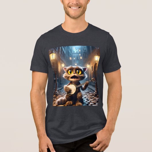 Fantasy Niedlich Chat Playing Banjo Tri-Blend Shirt (Vorderseite)