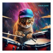 Fantasy Niedlich Chat Playing Drums Poster (Vorderseite)