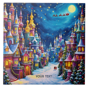 Fantasy Niedlich Christmas Eve Town Fliese