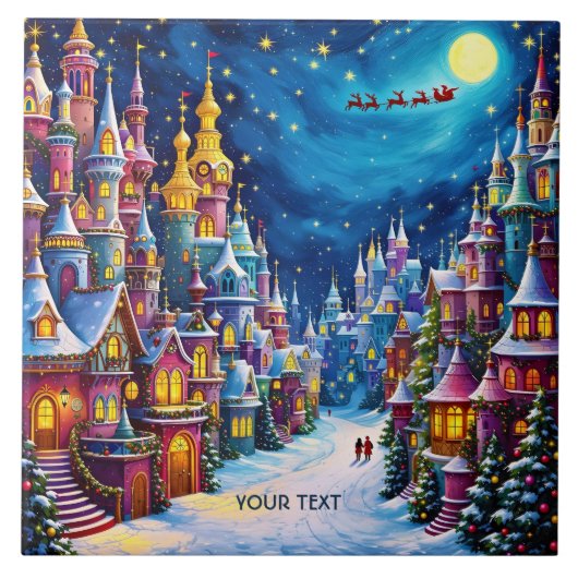 Fantasy Niedlich Christmas Eve Town Fliese (Vorderseite)