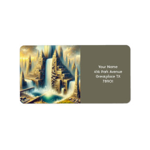 Fantasy Niedlich City Colossal Wasserfall Adressaufkleber