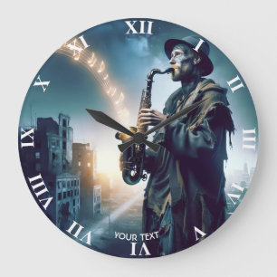 Fantasy Niedlich City Music Man Große Wanduhr