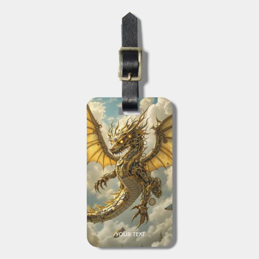 Fantasy Niedlich Clockwork Dragon Skies Gepäckanhänger (Vorderseite vertikal)