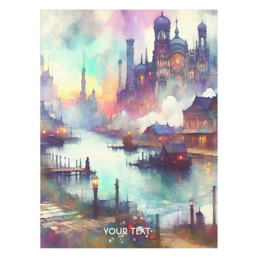 Fantasy Niedlich Clouds Burg Fluss Tischdecke (Vorderseite)