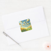 Fantasy Niedlich Clouds Ducks Garden Quadratischer Aufkleber (Umschlag)