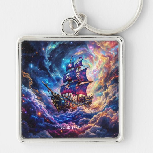Fantasy Niedlich Clouds Ship Space Schlüsselanhänger (Vorne)