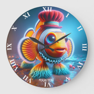 Fantasy Niedlich Clown Wacky Fish Große Wanduhr
