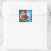 Fantasy Niedlich Clown Wacky Fish Quadratischer Aufkleber (Tasche)