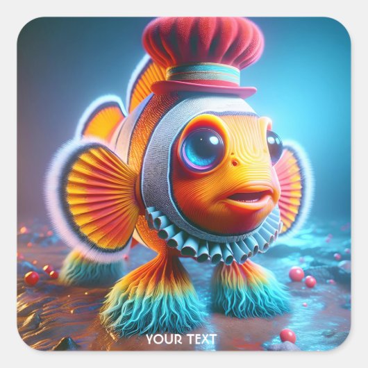 Fantasy Niedlich Clown Wacky Fish Quadratischer Aufkleber (Vorderseite)