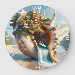 Fantasy Niedlich Conch Muschel Surfer Große Wanduhr