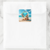 Fantasy Niedlich Corals Beach Quadratischer Aufkleber (Tasche)