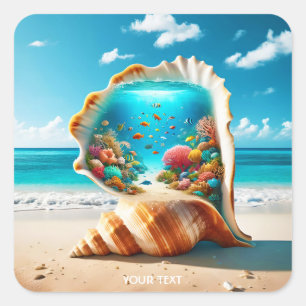 Fantasy Niedlich Corals Beach Quadratischer Aufkleber