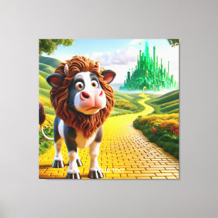 Fantasy Niedlich Cow Lion Road Leinwanddruck