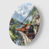 Fantasy Niedlich Crimson Antique Train Große Wanduhr (Winkel)