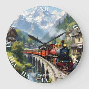 Fantasy Niedlich Crimson Antique Train Große Wanduhr