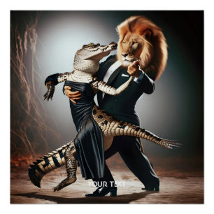 Fantasy Niedlich Crocodile Lion Tango Poster