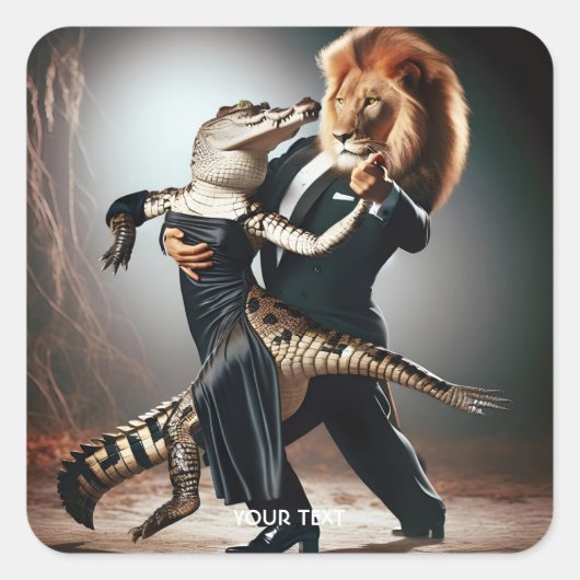 Fantasy Niedlich Crocodile Lion Tango Quadratischer Aufkleber (Vorderseite)
