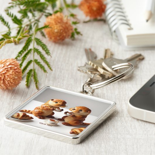 Fantasy Niedlich Croissants Otters Tee Schlüsselanhänger (Seite)