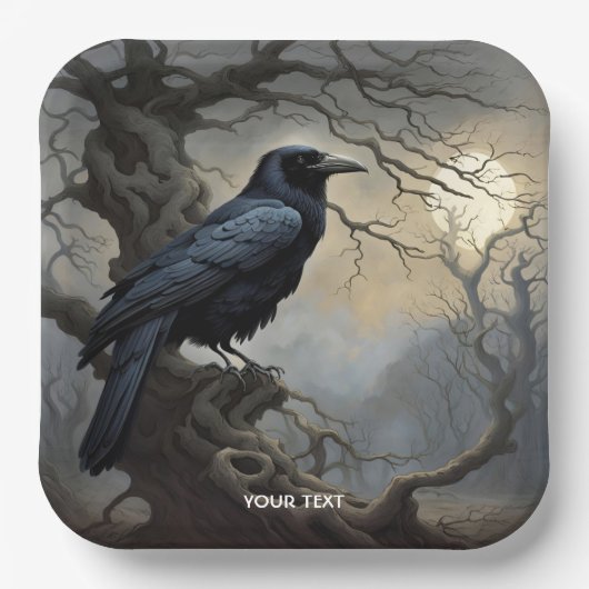 Fantasy Niedlich Crow Tree Dunkelheit Pappteller (Vorderseite)