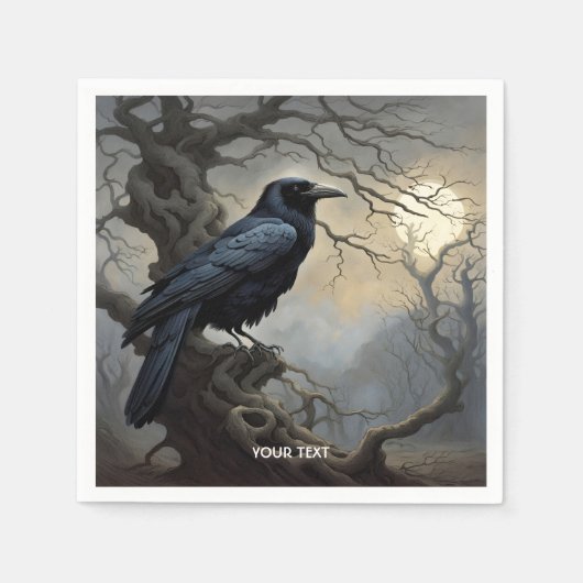 Fantasy Niedlich Crow Tree Dunkelheit Serviette (Vorderseite)