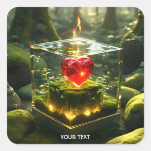 Fantasy Niedlich Cube Herzwald Quadratischer Aufkleber