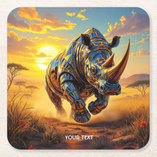 Fantasy Niedlich Cyber Rhino Wüste Rechteckiger Pappuntersetzer