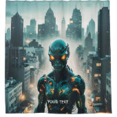 Fantasy Niedlich Cyborg Abend City Duschvorhang (Vorderseite)