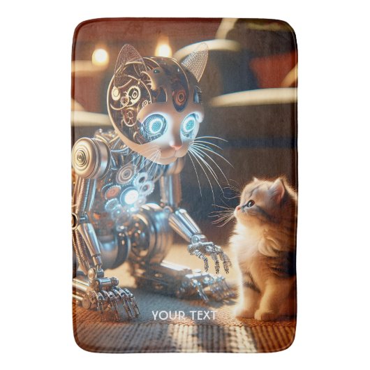 Fantasy Niedlich Cyborg Cat Kitten Badematte (Vorderseite Vertikal)