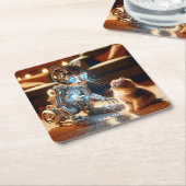 Fantasy Niedlich Cyborg Cat Kitten Rechteckiger Pappuntersetzer (angewinkelt)