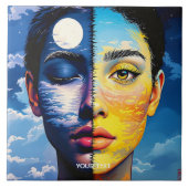 Fantasy Niedlich Day Night Face Fliese (Vorderseite)