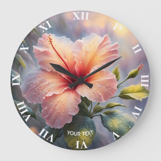 Fantasy Niedlich Delicate Hibiskus Blume Große Wanduhr (Vorderseite)