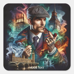 Fantasy Niedlich Detection Old London Quadratischer Aufkleber