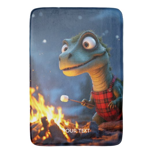 Fantasy Niedlich Dino Campfire Moon Badematte (Vorderseite Vertikal)