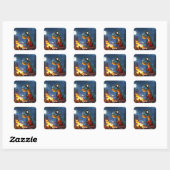 Fantasy Niedlich Dino Campfire Moon Quadratischer Aufkleber (Blatt)
