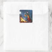 Fantasy Niedlich Dino Campfire Moon Quadratischer Aufkleber (Tasche)