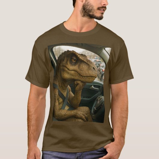 Fantasy Niedlich Dinosaur Autofahrer Auto T-Shirt (Vorderseite)