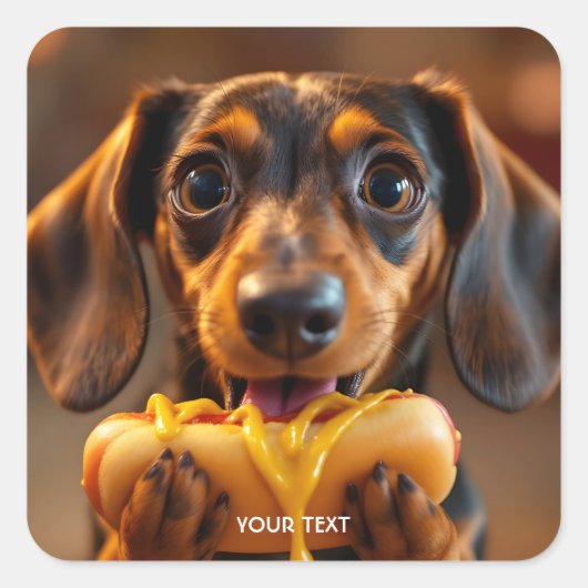 Fantasy Niedlich Dog Hot Dog Quadratischer Aufkleber (Vorderseite)